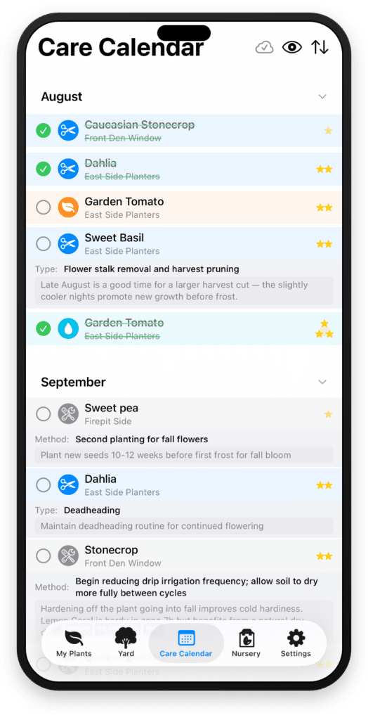 The Care Calendar with monthly tasks